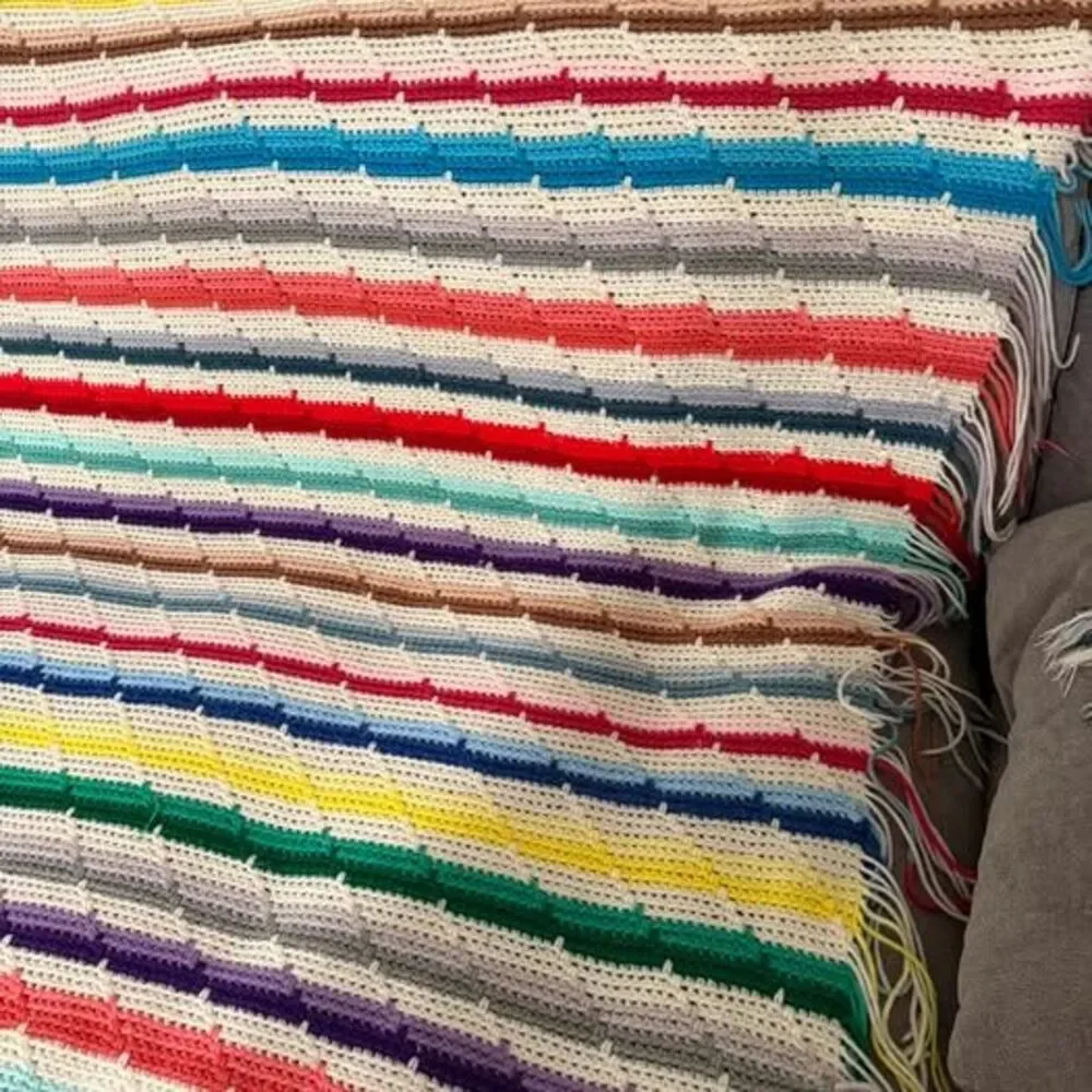 Handmade Multi-Color Striped Crochet Blanket